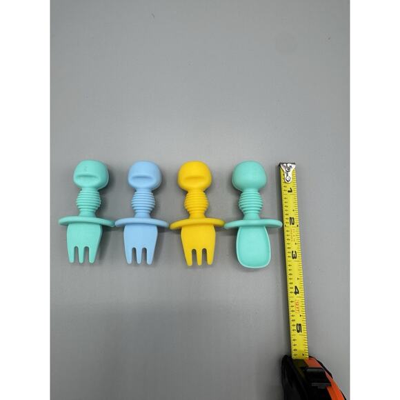 Soft Silicone Mini Forks Spoons Utensils Baby Toddler Multicolor Lot Of 10 - Picture 3 of 3